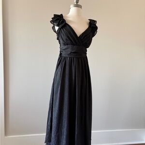 Francesca's Collections Black Ruffle-Shoulder Maxi Dress